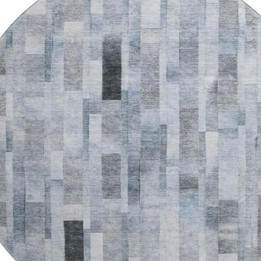 8' Blue Ivory And Gray Striped Washable Round Rug With UV Protection Photo 2