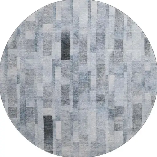 8' Blue Ivory And Gray Striped Washable Round Rug With UV Protection Photo 3