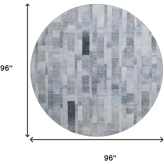 8' Blue Ivory And Gray Striped Washable Round Rug With UV Protection Photo 9