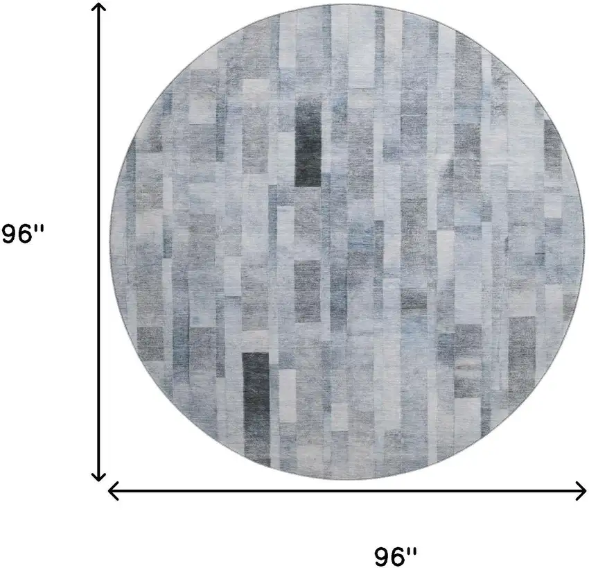 8' Blue Ivory And Gray Striped Washable Round Rug With UV Protection Photo 9