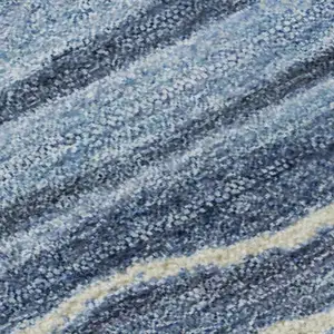 Photo of 8' Blue Ivory And Gray Striped Washable Round Rug With UV Protection