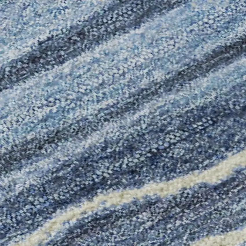 8' Blue Ivory And Gray Striped Washable Round Rug With UV Protection Photo 1