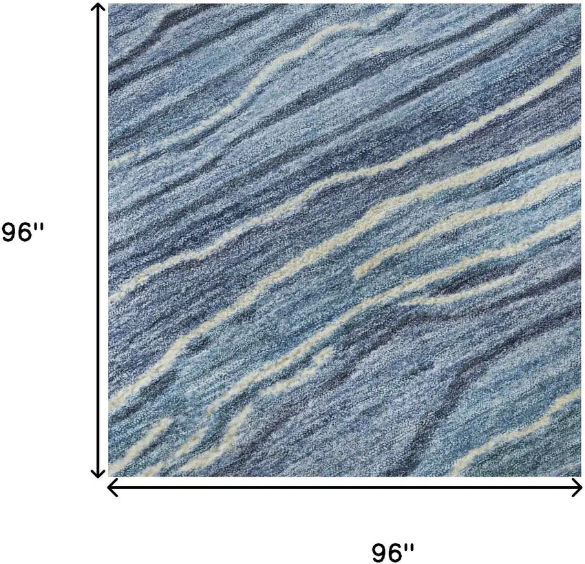 8' Blue Ivory And Gray Striped Washable Round Rug With UV Protection Photo 8