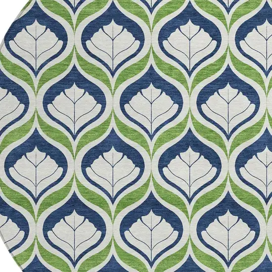 8' Blue Ivory And Green Round Geometric Washable Indoor Outdoor Area Rug Photo 2