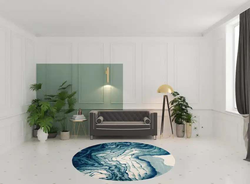 8' Blue Ivory And Green Round Stain Resistant Area Rug Photo 2