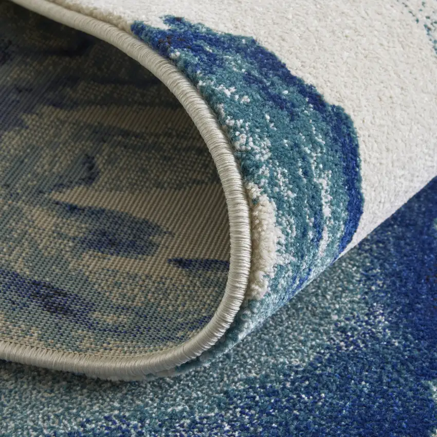 8' Blue Ivory And Green Round Stain Resistant Area Rug Photo 3
