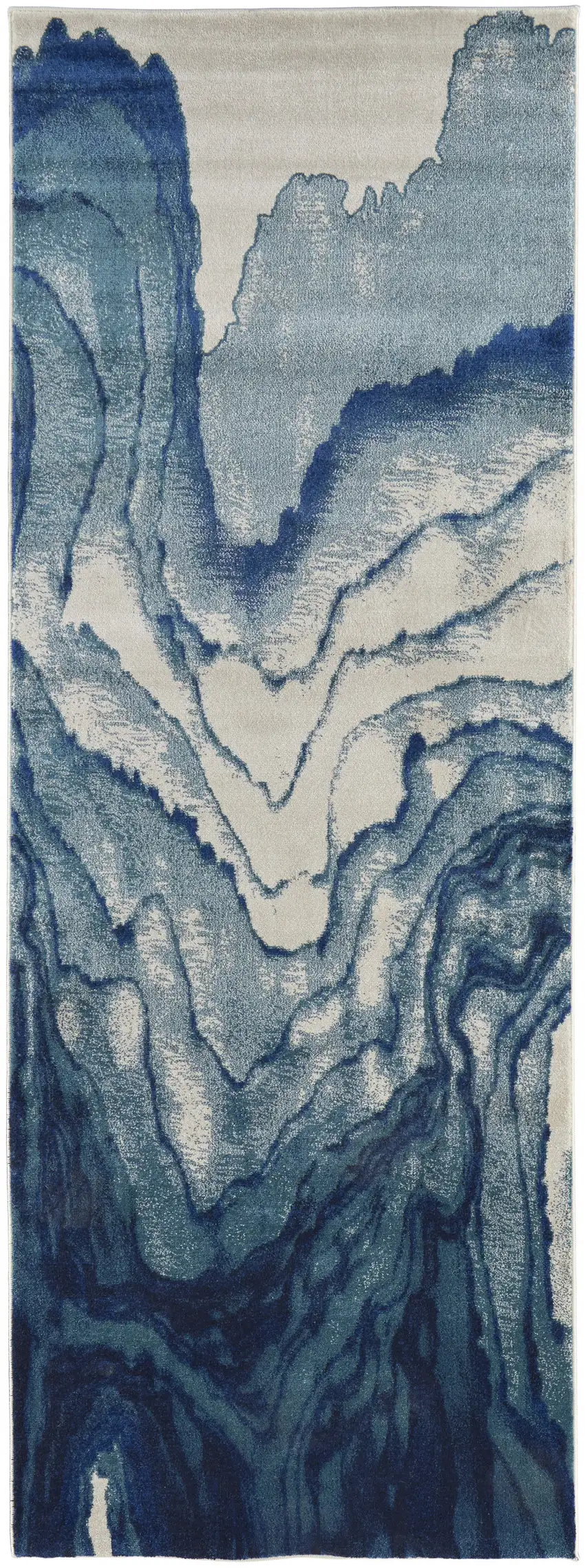 8' Blue Ivory And Green Stain Resistant Runner Rug Photo 1