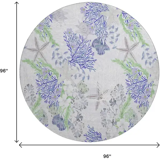 8' Blue Ivory And Lime Green Geometric Washable Round Rug With UV Protection Photo 3