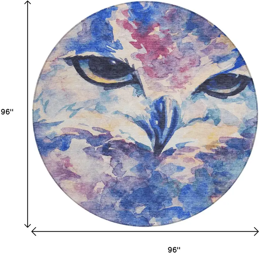 8' Blue Ivory And Mauve Round Owl Washable Indoor Outdoor Area Rug Photo 3