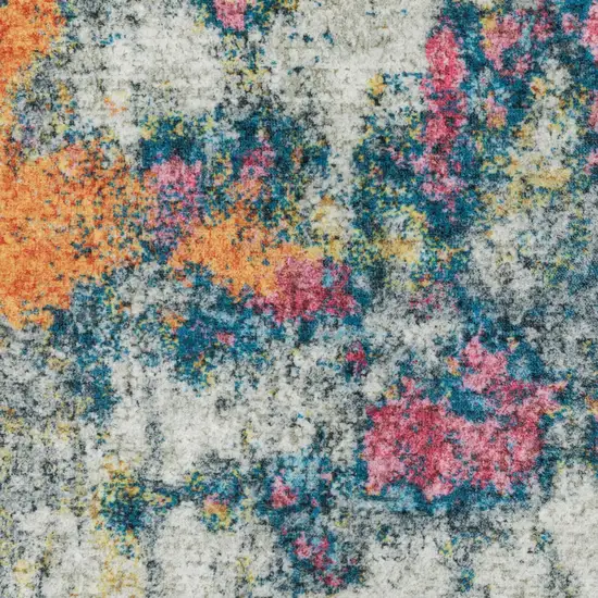 8' Blue Ivory And Orange Abstract Distressed Runner Rug Photo 7