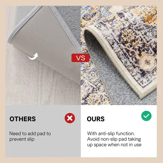 8' Blue Ivory And Orange Medallion Distressed Washable Runner Rug Photo 8