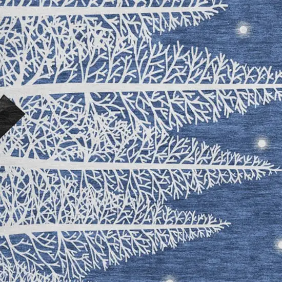 8' Blue Ivory And Red Botanical Leaves Washable Round Rug With UV Protection Photo 4