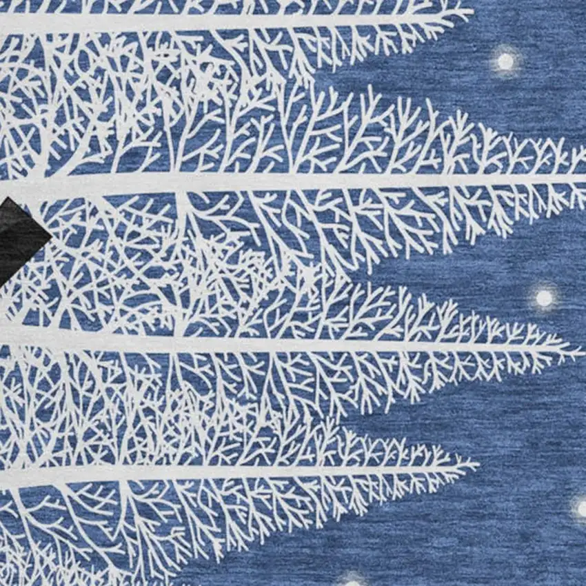 8' Blue Ivory And Red Botanical Leaves Washable Round Rug With UV Protection Photo 4