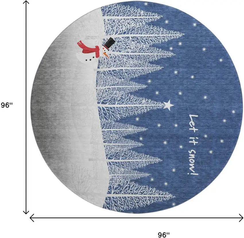 8' Blue Ivory And Red Botanical Leaves Washable Round Rug With UV Protection Photo 3