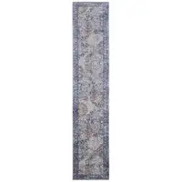 Photo of 8' Blue Ivory And Red Floral Power Loom Distressed Stain Resistant Runner Rug