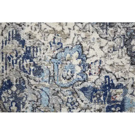 8' Blue Ivory And Red Floral Power Loom Distressed Stain Resistant Runner Rug Photo 6