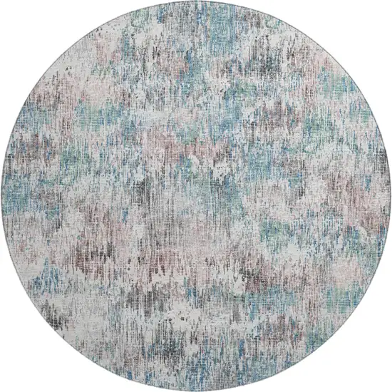 8' Blue Ivory And Sage Round Abstract Washable Indoor Outdoor Area Rug Photo 2