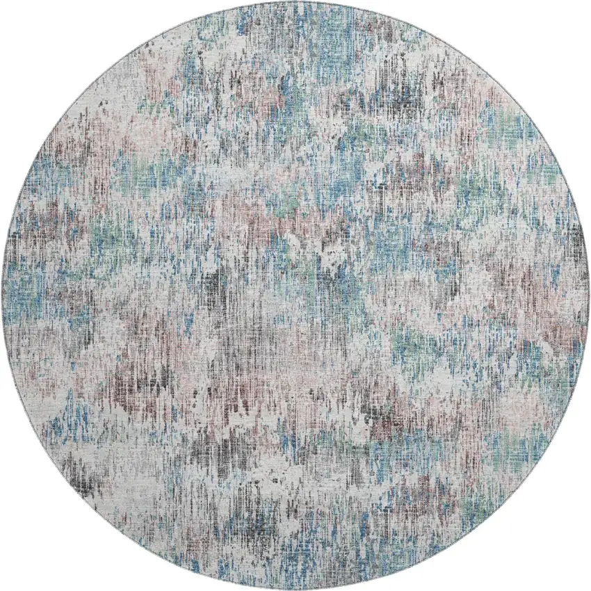 8' Blue Ivory And Sage Round Abstract Washable Indoor Outdoor Area Rug Photo 2