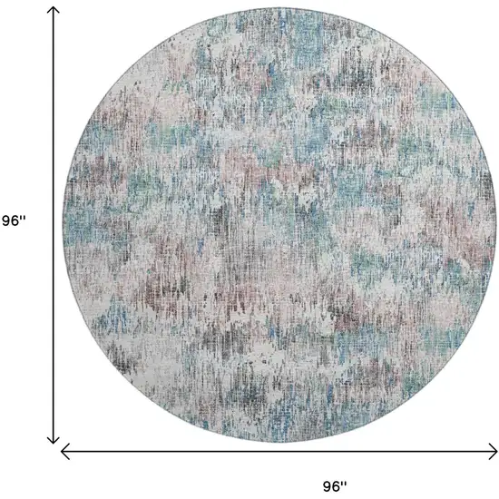 8' Blue Ivory And Sage Round Abstract Washable Indoor Outdoor Area Rug Photo 3