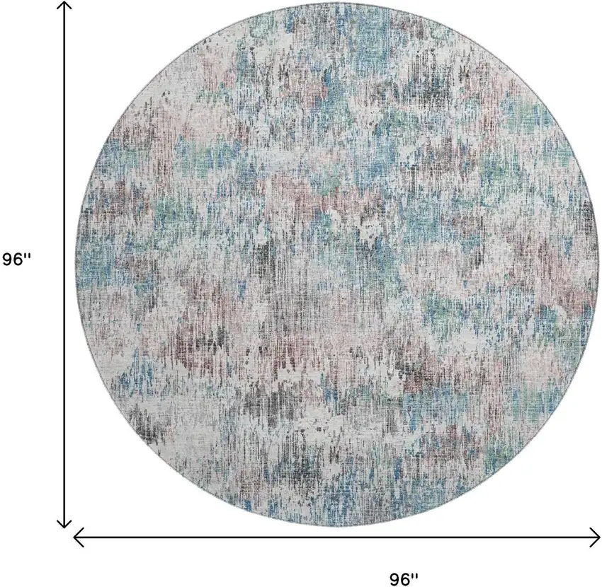 8' Blue Ivory And Sage Round Abstract Washable Indoor Outdoor Area Rug Photo 3
