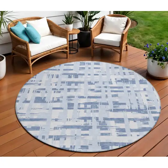 8' Blue Ivory And Sky Blue Round Striped Washable Indoor Outdoor Area Rug Photo 2