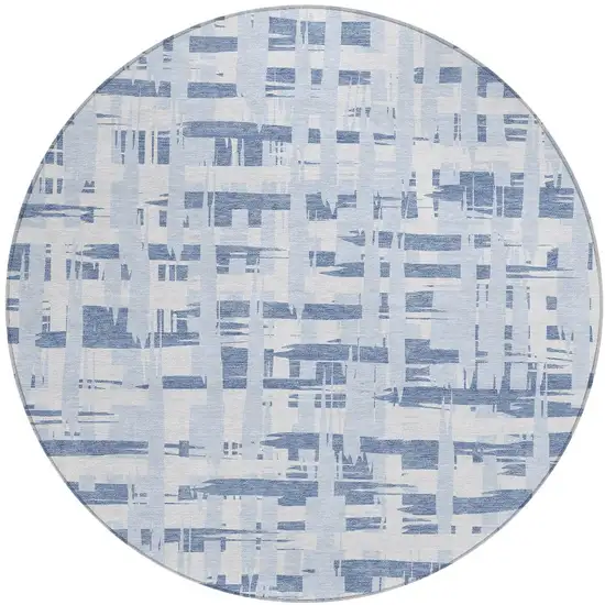8' Blue Ivory And Sky Blue Round Striped Washable Indoor Outdoor Area Rug Photo 3