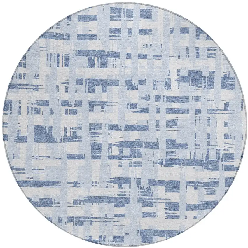 8' Blue Ivory And Sky Blue Round Striped Washable Indoor Outdoor Area Rug Photo 3