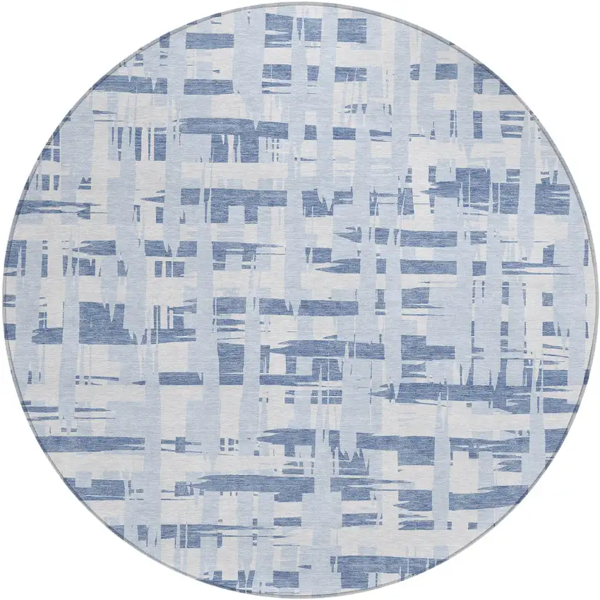 8' Blue Ivory And Sky Blue Round Striped Washable Indoor Outdoor Area Rug Photo 1
