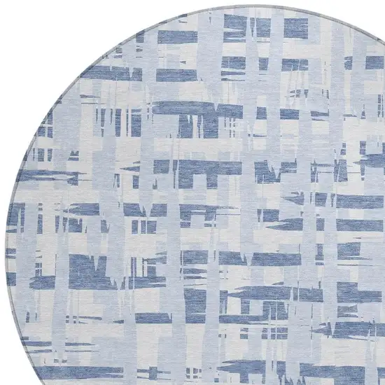 8' Blue Ivory And Sky Blue Round Striped Washable Indoor Outdoor Area Rug Photo 4
