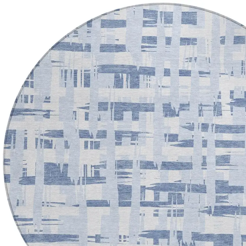 8' Blue Ivory And Sky Blue Round Striped Washable Indoor Outdoor Area Rug Photo 4