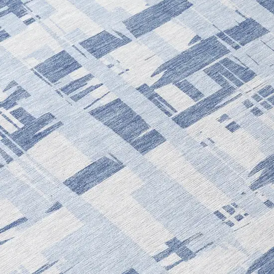 8' Blue Ivory And Sky Blue Round Striped Washable Indoor Outdoor Area Rug Photo 8