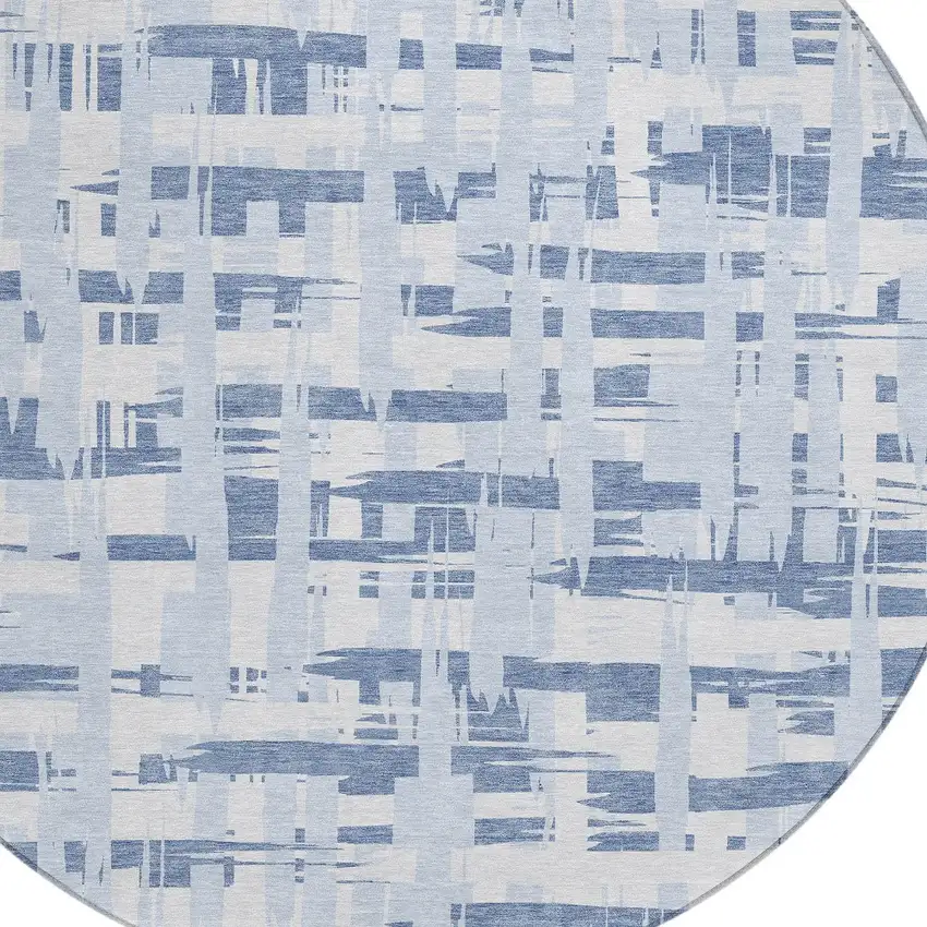 8' Blue Ivory And Sky Blue Round Striped Washable Indoor Outdoor Area Rug Photo 8