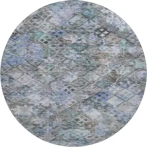 Photo of 8' Blue Ivory And Taupe Abstract Geometric Washable Round Rug With UV Protection