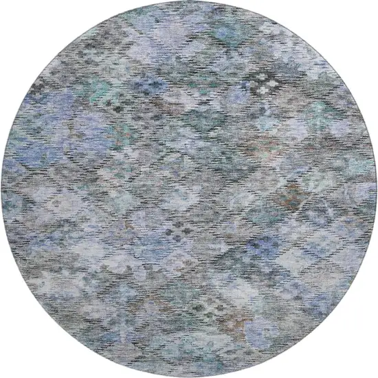 8' Blue Ivory And Taupe Abstract Geometric Washable Round Rug With UV Protection Photo 1