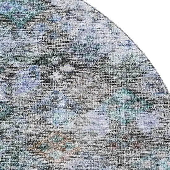 8' Blue Ivory And Taupe Abstract Geometric Washable Round Rug With UV Protection Photo 2
