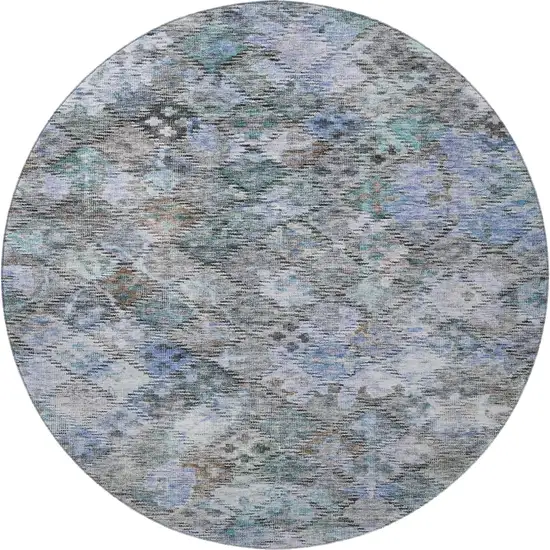 8' Blue Ivory And Taupe Abstract Geometric Washable Round Rug With UV Protection Photo 3