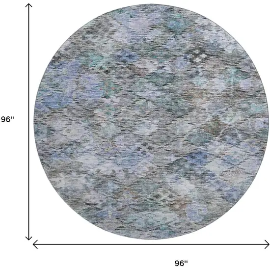 8' Blue Ivory And Taupe Abstract Geometric Washable Round Rug With UV Protection Photo 9
