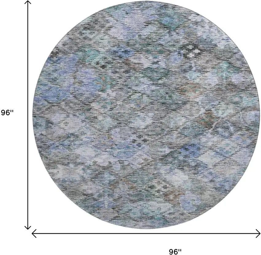 8' Blue Ivory And Taupe Abstract Geometric Washable Round Rug With UV Protection Photo 9