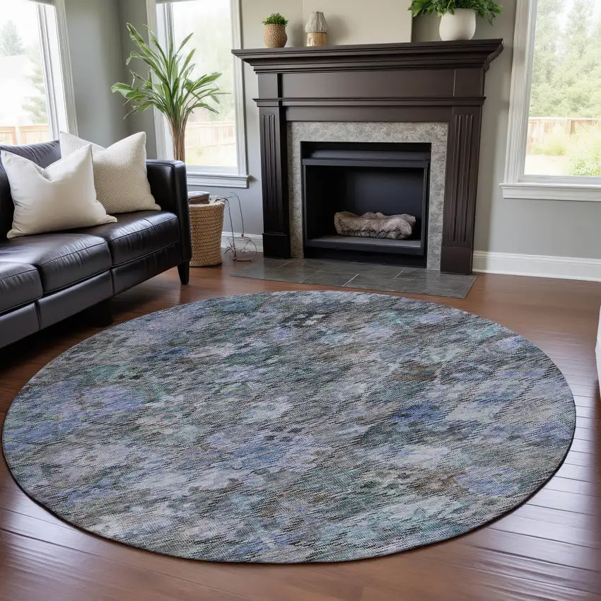 8' Blue Ivory And Taupe Abstract Geometric Washable Round Rug With UV Protection Photo 4