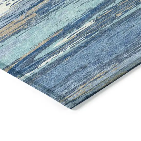 8' Blue Ivory And Taupe Round Striped Washable Indoor Outdoor Area Rug Photo 6