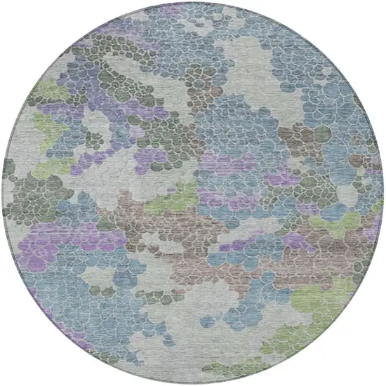 8' Blue Lavender And Brown Round Geometric Washable Indoor Outdoor Area Rug Photo 4