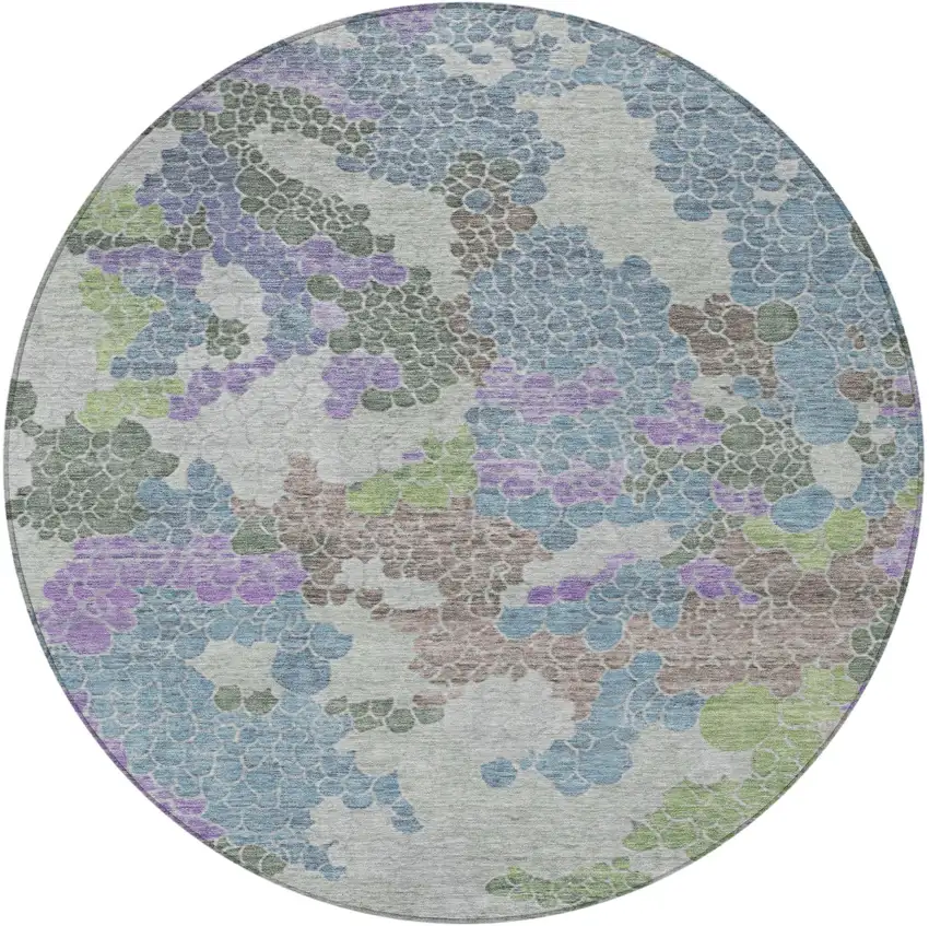 8' Blue Lavender And Brown Round Geometric Washable Indoor Outdoor Area Rug Photo 4