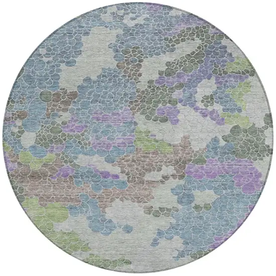 8' Blue Lavender And Brown Round Geometric Washable Indoor Outdoor Area Rug Photo 3