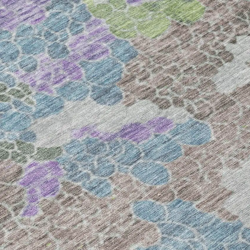 8' Blue Lavender And Brown Round Geometric Washable Indoor Outdoor Area Rug Photo 8