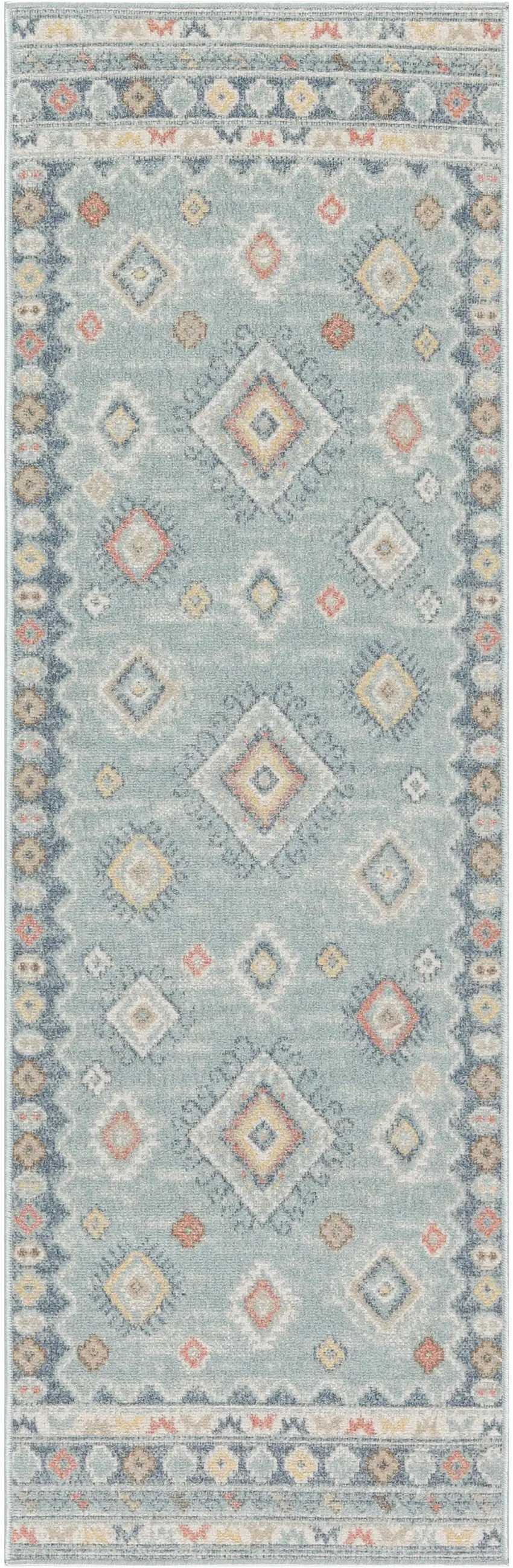 6' Blue Light Blue and Orange Geometric Flatweave Runner Rug Photo 5