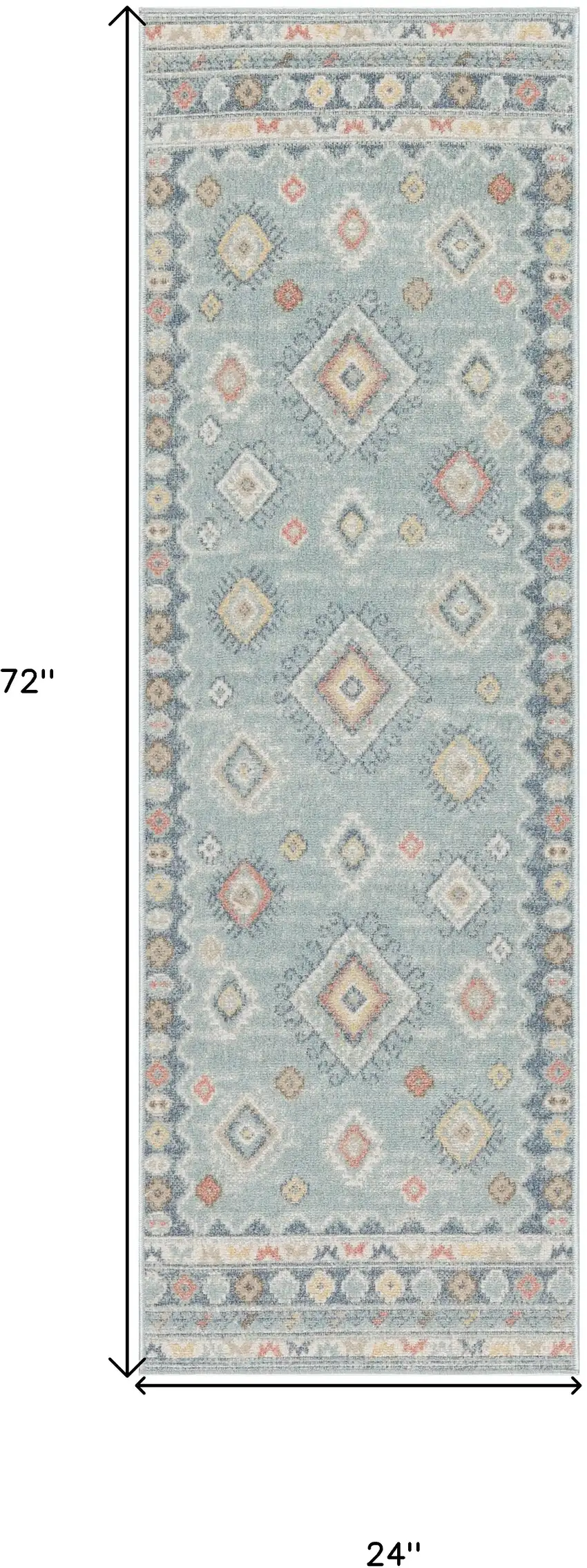 6' Blue Light Blue and Orange Geometric Flatweave Runner Rug Photo 3