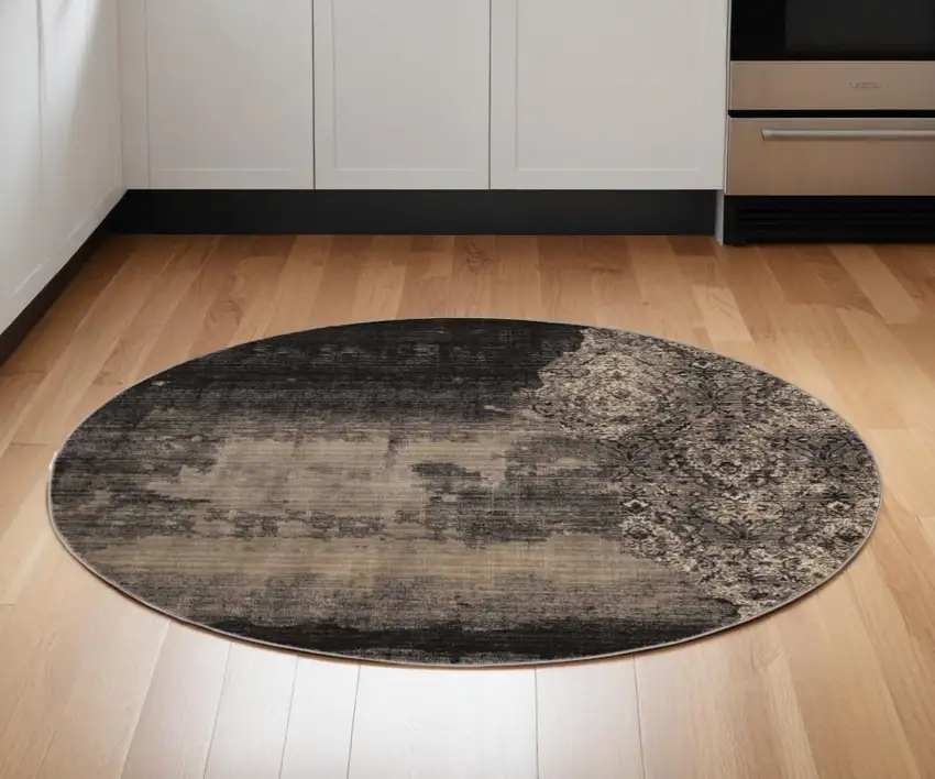 7' Blue Machine Woven Distressed Traditional Round Area Rug Photo 1