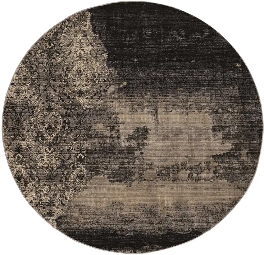 7' Blue Machine Woven Distressed Traditional Round Area Rug Photo 2