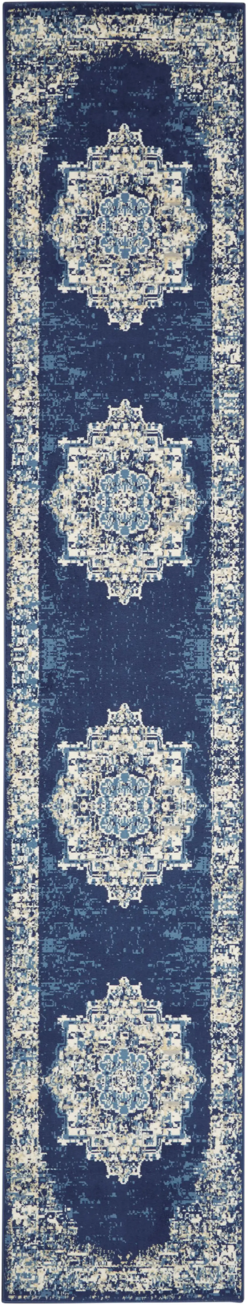 6' Blue Medallion Distressed Runner Rug Photo 7