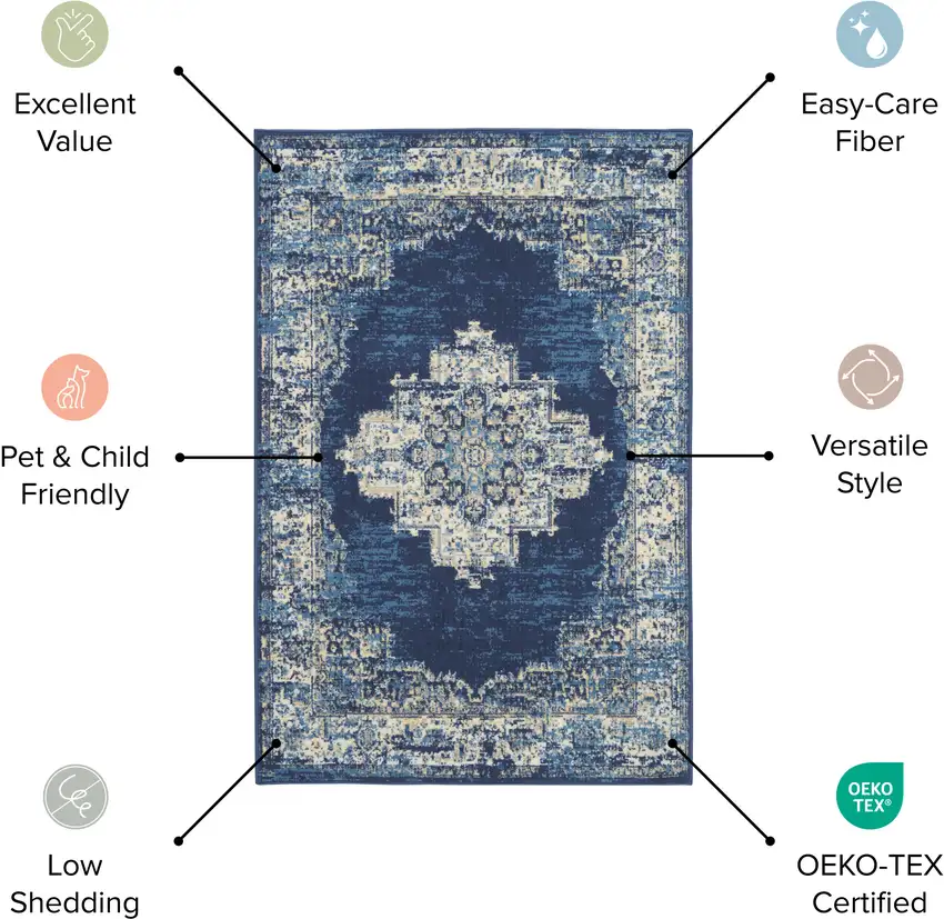 6' Blue Medallion Distressed Runner Rug Photo 6